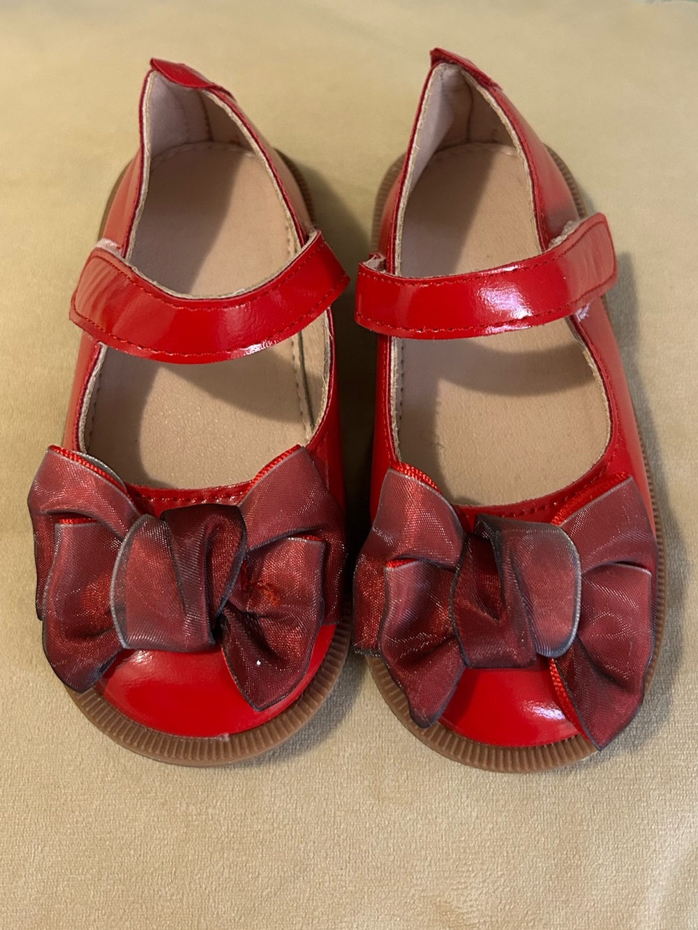SHEIN Red Patent Mary Jane Flats with Bow Accent